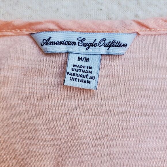 American Eagle Peach Swiss Dot Embellished Cap Sleeve Top - Picture 7 of 12